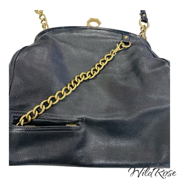 ZAC POSEN BLACK “ALEXIA” LEATHER SATCHEL BAG GOLD TONE HARDWARE - Picture 4 of 17